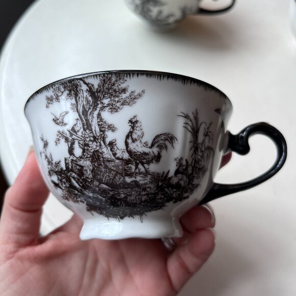 3 Aux Au Provence French Country Black and white Teacups with chickens/rabbit - Picture 4 of 15
